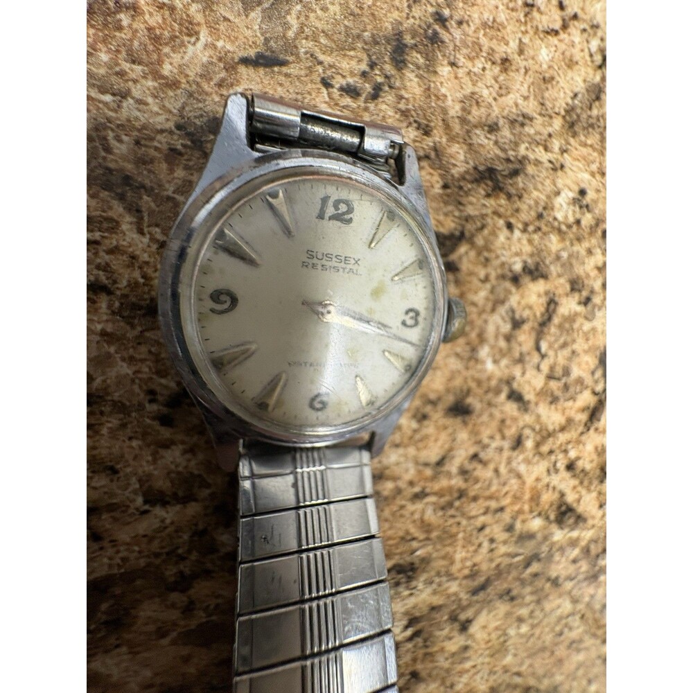 Vintage Sussex Resistal Waterproof Manual Wind Watch w/ Speidel Band Mid Century